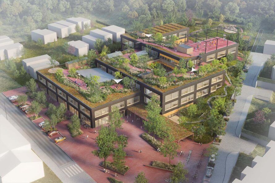 Green roofs cover this sustainable school in Prague