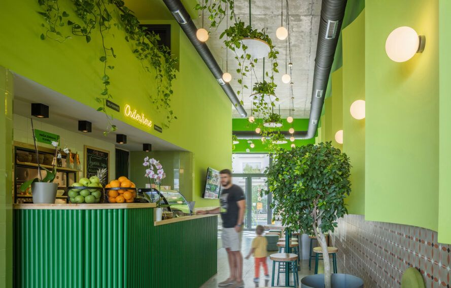 Find green in the menu and the walls of this healthy eatery