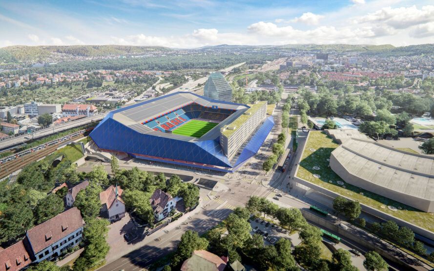 Updated Jakob Park Stadium boasts a huge solar facade